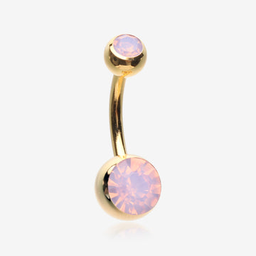 Golden Opalite Double Gem Ball Steel Belly Button Ring-Rose Water
